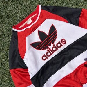 Vintage Adidas Sweatshirt 90s Hip Hop Red White Black Trefoil Logo Spellout L
